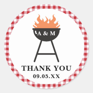 Red Gingham BBQ Favor Sticker Runt Klistermärke
