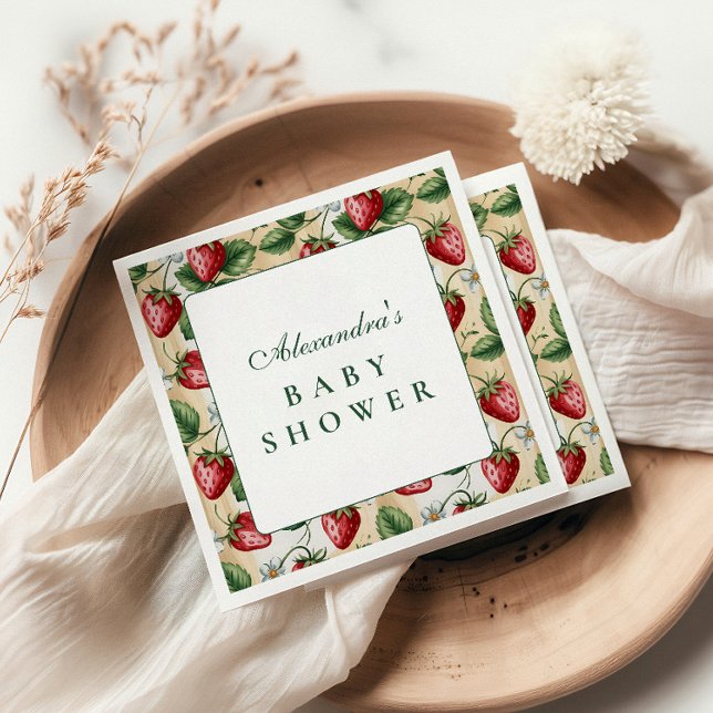 Red Gingham Berry Baby Shower Pappersservett (Skapare uppladdad)