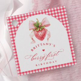 Red Gingham Berry First Birthday Gåvor Etiketter