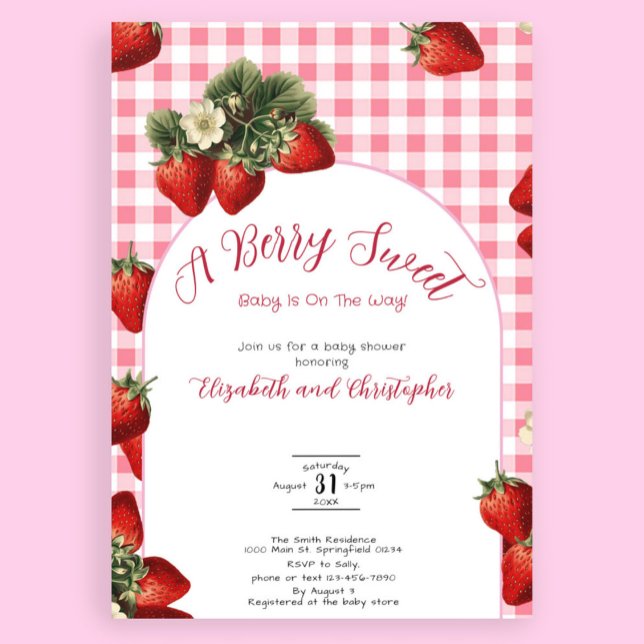 Red Gingham Berry Sweet Strawberry Baby Shower Inbjudningar (Skapare uppladdad)