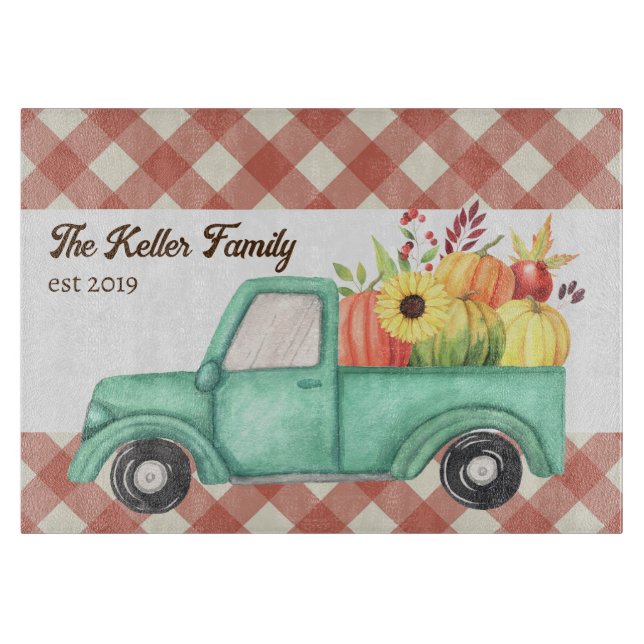 Red Gingham Blue Lastbil Land Pumpkin Family Namn (Framsidan)