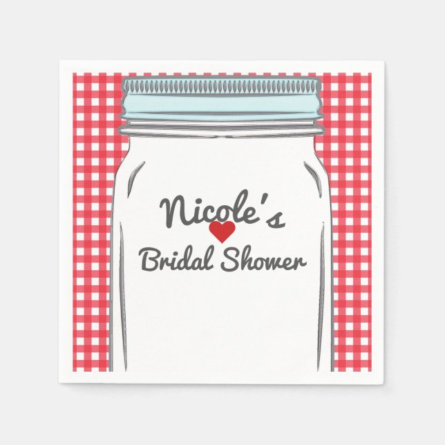 Red Gingham & Blue Mason Burk Rustic Land Party Pappersservett (Framsidan)