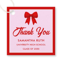 Red Gingham Bow Graduation Party Favor Tags