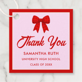 Red Gingham Bow Graduation Party Favor Tags Gåvor Etiketter