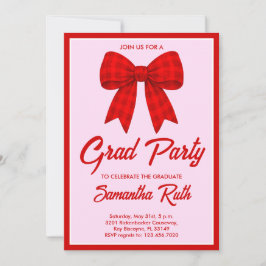 Red Gingham Bow Graduation Party Inbjudningar