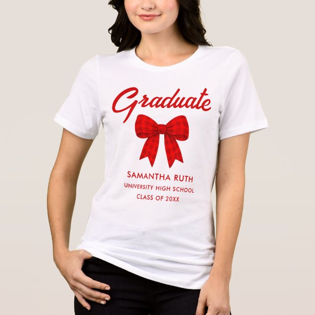 Red Gingham Bow Graduation T Shirt (Framsida)