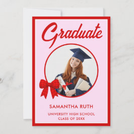 Red Gingham Bow Photo Graduation Announcement Meddelande