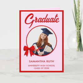 Red Gingham Bow Photo Graduation  Kort