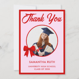 Red Gingham Bow Photo Graduation Tack Kort