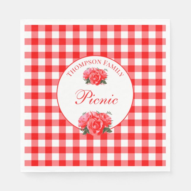 Red Gingham Buffalo Check Picnic Pappersservett (Framsidan)