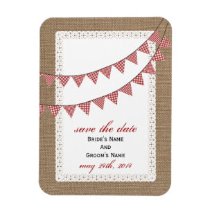 Red Gingham Bunting Burlap Inspired Spara datumet Magnet