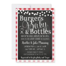 Red Gingham Burgers Flaskor Baby Shower-inbjudan