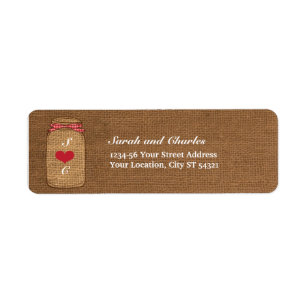 Red Gingham & Burlap Mason Burk Returadress Etikett