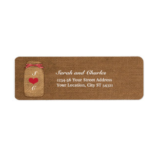 Red Gingham & Burlap Mason Burk Returadress Etikett