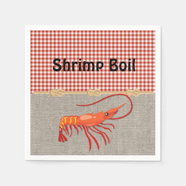 Red Gingham Burlap Rope Shrimp Boil Pappersservett (Framsidan)