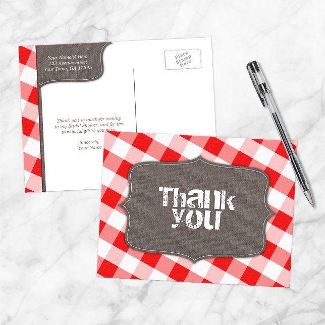Red Gingham Canvas Tack Postcards Vykort (Skapare uppladdad)