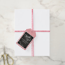Red Gingham Check Baby Shower Tack Gift Märkre Presentetikett