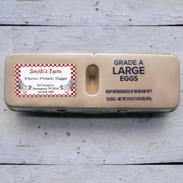 Red Gingham Check Farm Fresh Eggs Chickens Label Fraktsedel (Skapare uppladdad)
