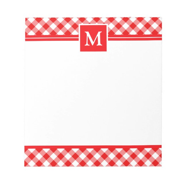 Red gingham check Monogram  Anteckningsblock (Framsida)