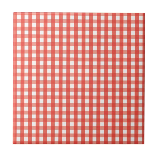 Red Gingham Check Mönster Kakelplatta (Framsidan)