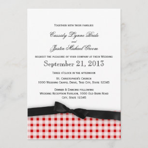 Red Gingham Check Mönster med Ribbon Inbjudningar