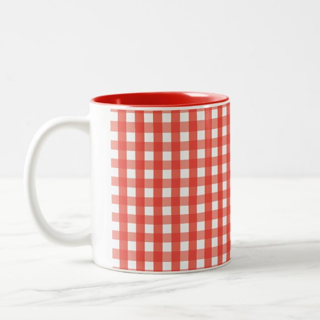 Red Gingham Check Mönster Två-Tonad Mugg (Vänster)
