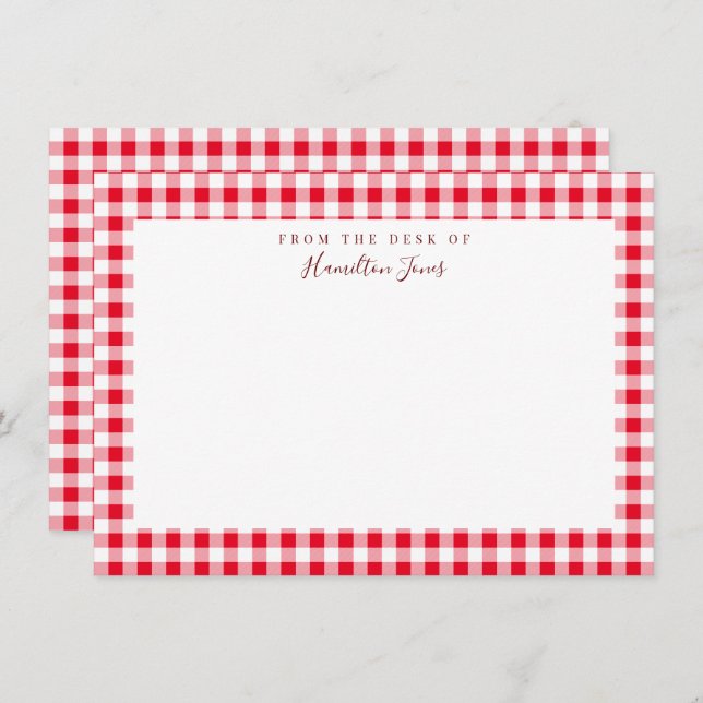 Red Gingham Check Personal Stationery Tack (Fram/baksida)