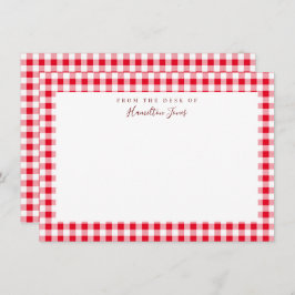Red Gingham Check Personal Stationery Tack