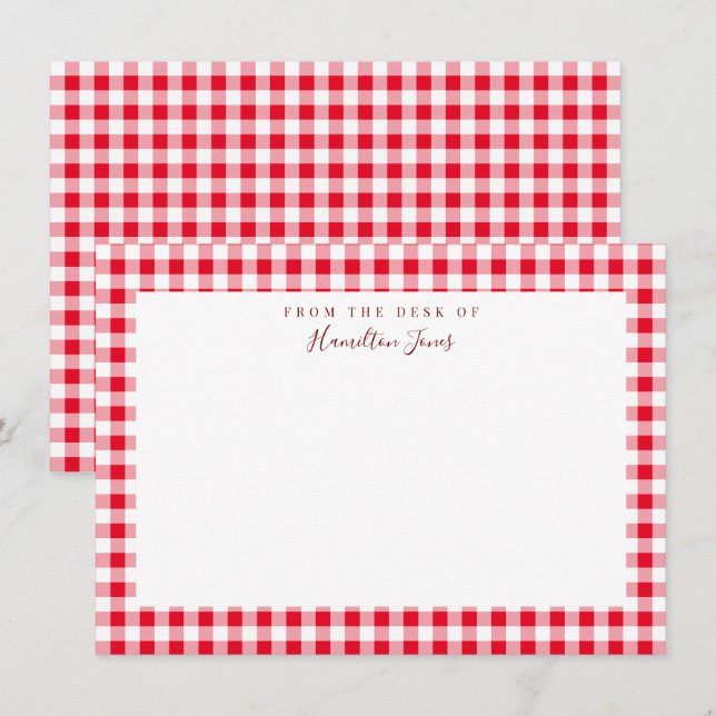 Red Gingham Check Personal Stationery Tack Kort (Fram/baksida)
