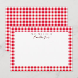 Red Gingham Check Personal Stationery Tack Kort