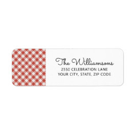 Red Gingham Check Play Anpassningsbar Returadress Returadress Etikett