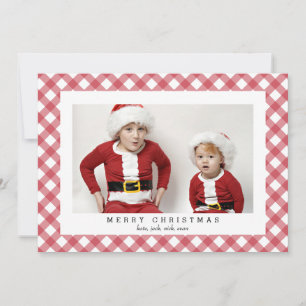 Red Gingham Check Pput Photo Card för jul Julkort