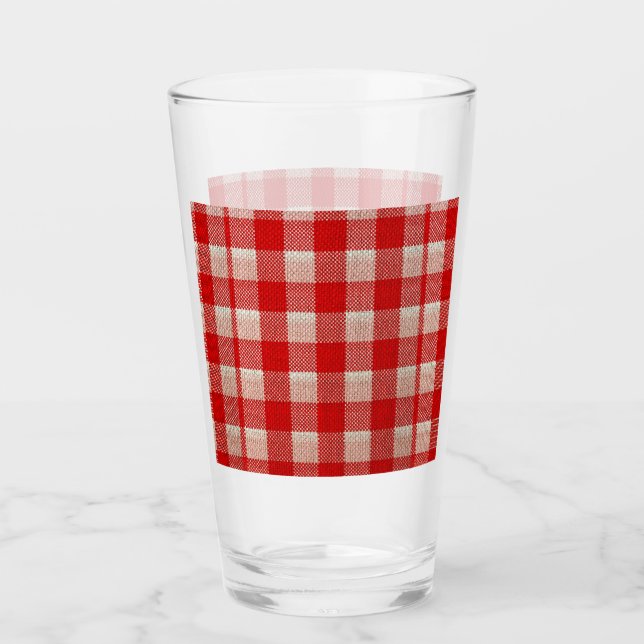 Red Gingham Checkated Mönster Burlap-utseende Glaskopp (Framsida)