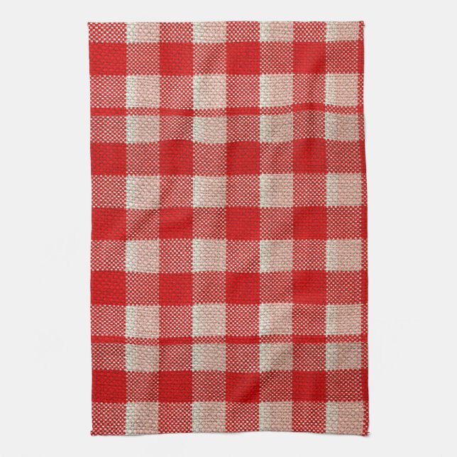 Red Gingham Checkated Mönster Burlap-utseende Kökshandduk (Vertikal)