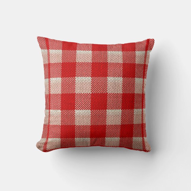 Red Gingham Checkated Mönster Burlap-utseende Kudde (Framsida)
