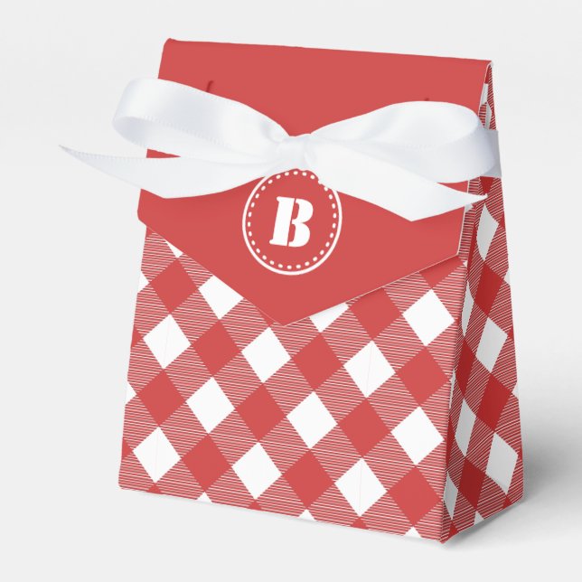 Red Gingham Checkated Mönster Favor Box Presentaskar (Framsidan Sidan)