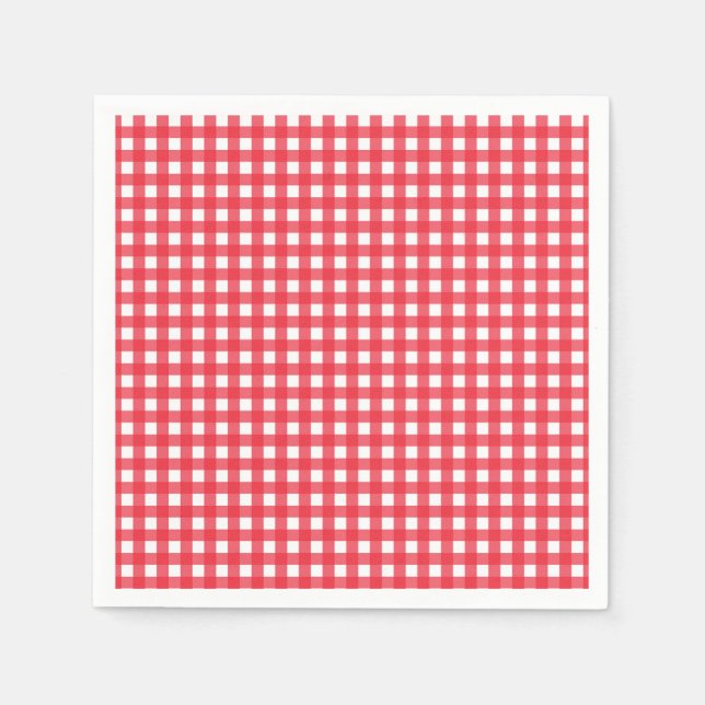 Red Gingham Checkered Rustic Land Picnic Party Pappersservett (Framsidan)