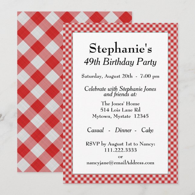 Red Gingham Checks Mönster for Tillfällen Inbjudningar (Fram/baksida)