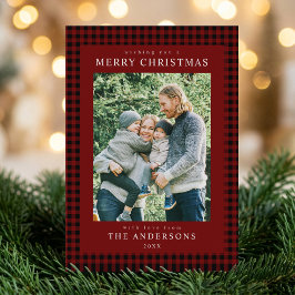Red Gingham Christmas Photo Julkort