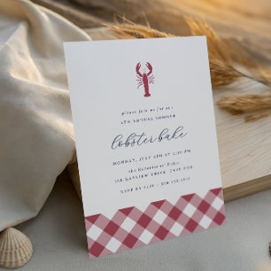 Red Gingham Classic Summer Lobster Bake Party Inbjudningar