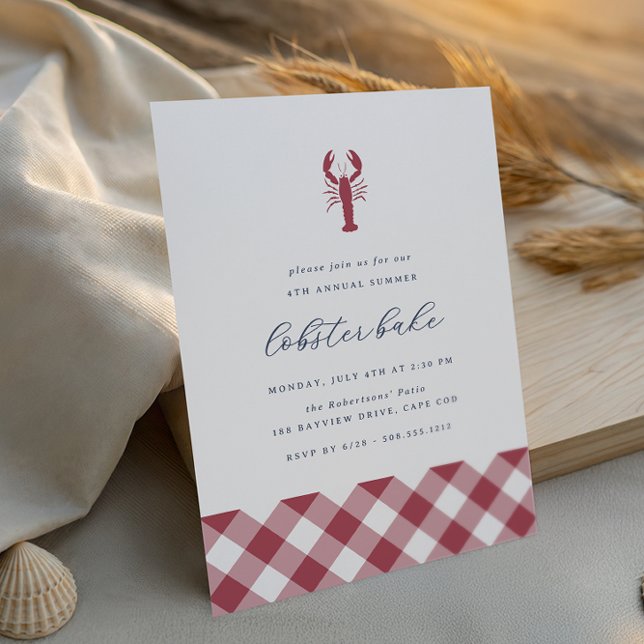 Red Gingham | Classic Summer Lobster Bake Party Inbjudningar (Skapare uppladdad)