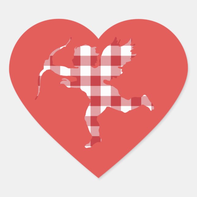 Red Gingham Cupid Hjärtformat Klistermärke (Framsida)