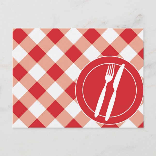 Red Gingham & Cutlery Vykort (Framsida)