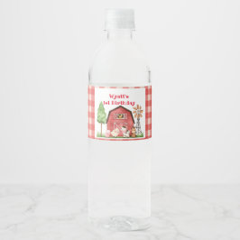 Red Gingham Farm First Birthday Drink Label Vattenflaskor Etikett