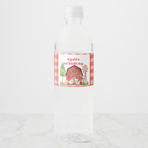 Red Gingham Farm First Birthday Drink Label Vattenflaskor Etikett