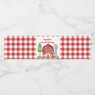 Red Gingham Farm First Birthday Drink Label Vattenflaskor Etikett