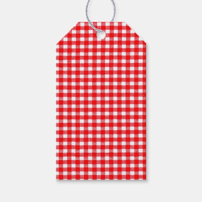 Red Gingham Gift Märkre Presentetikett (Framsidan)