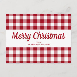 Red Gingham God jul Script Vykort