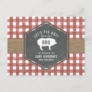 Red Gingham Gris Burlap Birthday Bbq Vykort