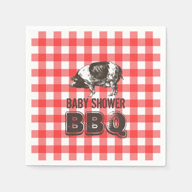 Red Gingham Gris Roast Baby Shower BBQ Pappersservett (Framsidan)